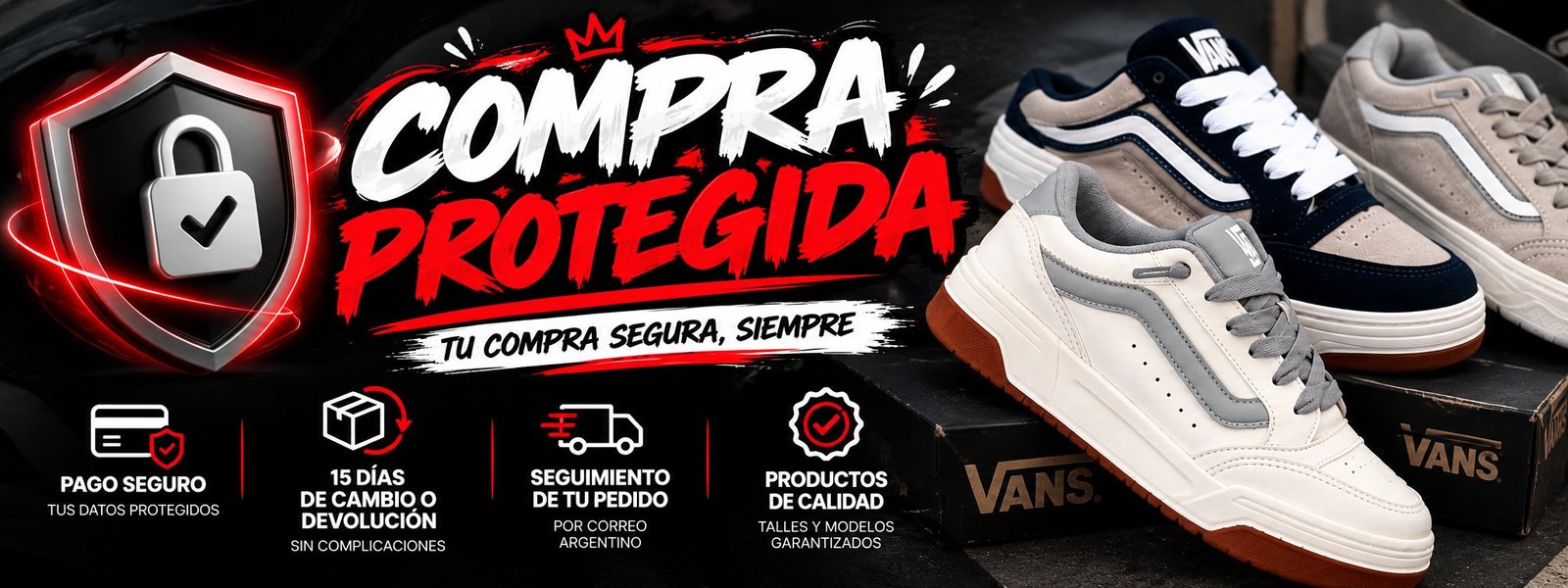 Compra protegida: pago seguro, 15 días de cambio o devolución, seguimiento del pedido por Correo Argentino y productos de calidad.